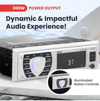 Pyle Marine Verpak - Enkel Din Radio-ontvanger Luidsprekerstel 12v Bluetooth Versoenbare Waterdigte Digitale Boot In Dash Konsolestelsel met 4 Luidsprekers