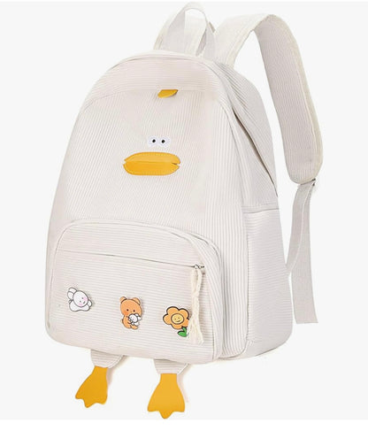 Oulike Eend Rugsak vir Tienermeisies Vroue, Kawaii Snaakse Estetiese Koordfluweel Boeksak vir Hoër Middel Skool - (Wit)