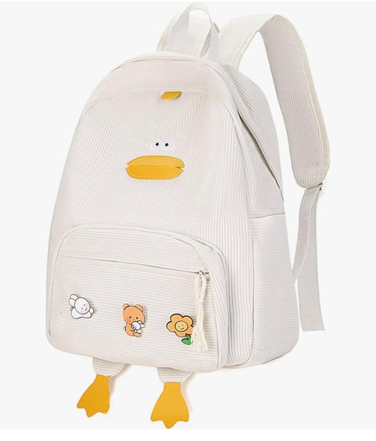Oulike Eend Rugsak vir Tienermeisies Vroue, Kawaii Snaakse Estetiese Koordfluweel Boeksak vir Hoër Middel Skool - (Wit)