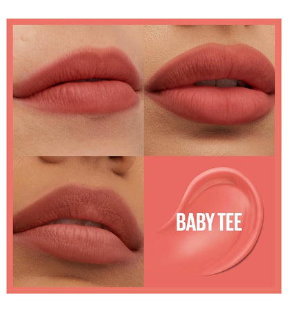 MAYBELLINE Super Stay Teddy Lip Tint, Langblywende Mat Lipstiffie Vir Tot 12 Uur Dra - (Baby Tee) 1 st