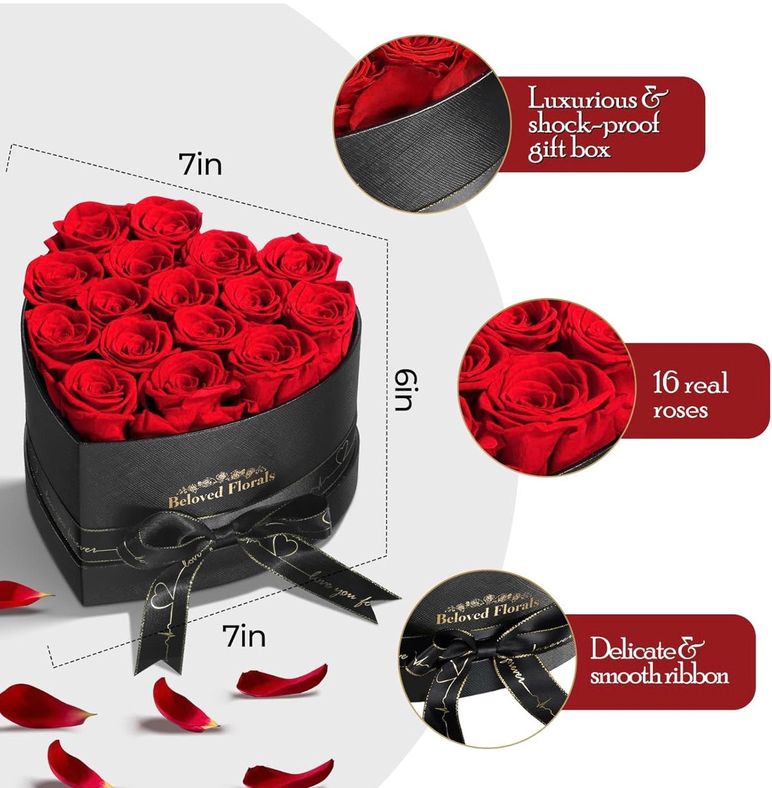 Elegant Preserved Flowers (16) Roses - For All Special Occasions - Passionate Red