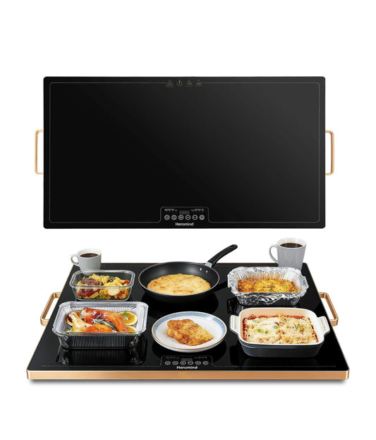 Electric Warming Tray 31.5 × 17.7" with Handle Glass-Top Full-Surface Heating Food Warmer w/ Adjustable Temperature & Timer
