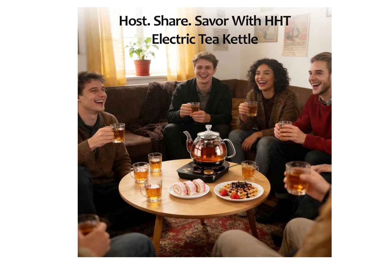 Elektriese Glas Teemakertjie met Infuser, ±1℉ Presiese Temperatuurbeheer, BPA-vry, Outomatiese Afskakeling, Brouprogram, Hou Warm - (Swart)