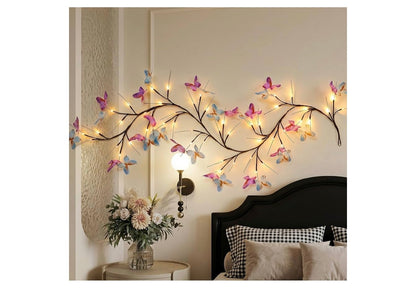 Wilgerranklig met Vlinder 48LED 1.8M Betowerde Muurversiering 8 Ligmodusse vir Binneshuise Huis Muurversiering - (Warm Wit)