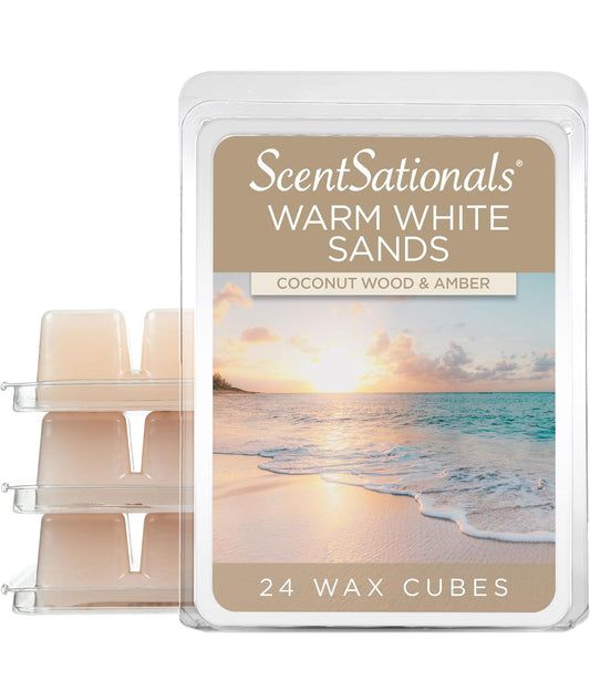 Scentsationals Wax Melts, Wax Cubes Strong Scent - Warm White Sands - Long Lasting Scented Wax Melts for Warmer, 10oz (24-Cubes)