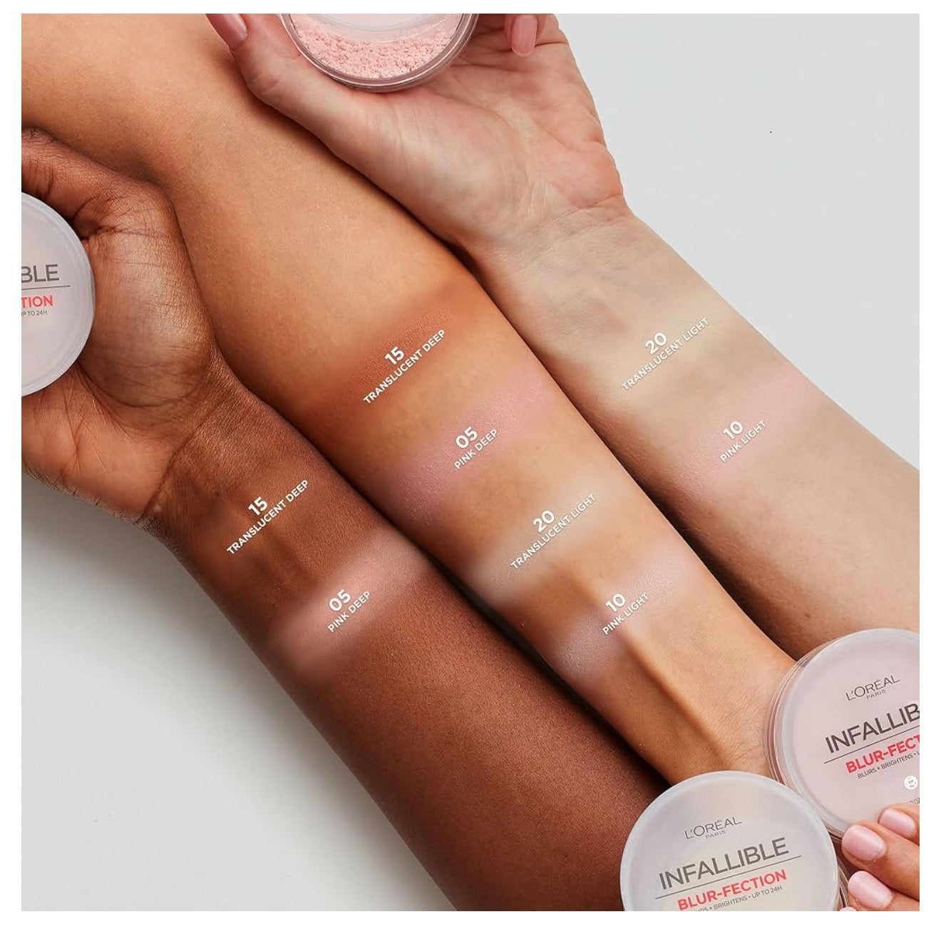L'Oréal Paris Infallible Blur-fection Langhoudende Los Poeier, Vervaag Gesigpoeier met Tot 24 Ure van Dra – Verhelderende Dieppienk (1 Kit)