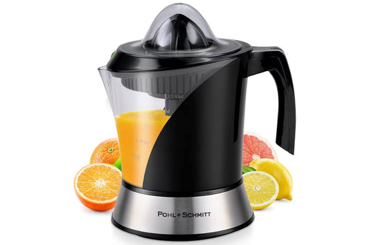 Pohl+Schmitt Deco-Line Elektriese Sitrusversapper Masjien Onttrekker - Groot Kapasiteit 34oz (1L) Maklik om skoon te maak, met Pulpbeheer Tegnologie