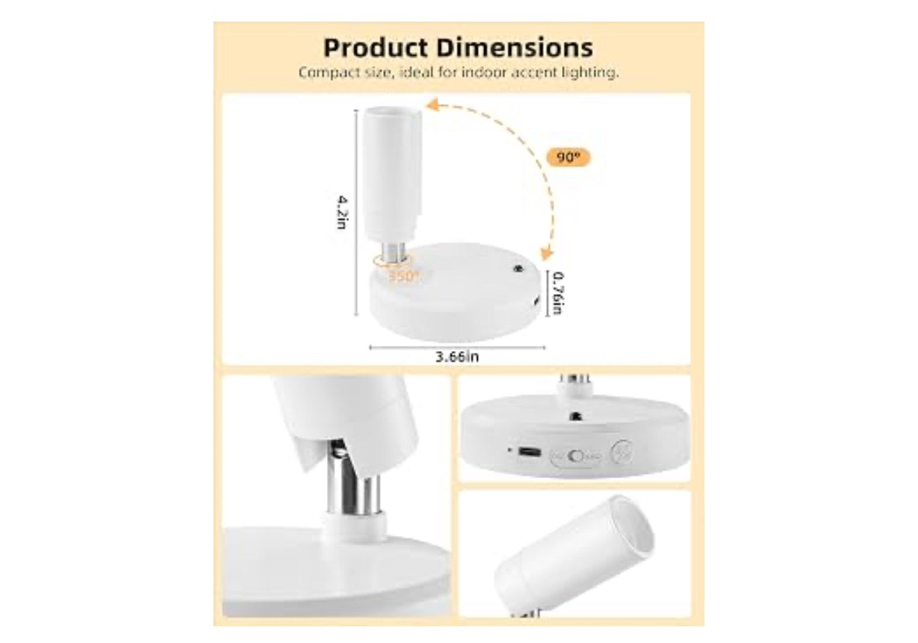 SpotLights Indoor, 5500mAh Rechargeable Plant with Remote, Wireless Mini Art Accent Light with Timer & Dimmable, Uplights (4PK - White)