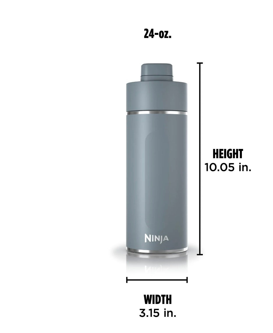 Ninja Travel Water Bottle (24 oz) Stainless Steel Tumbler for Carbonated Drinks (Gray)