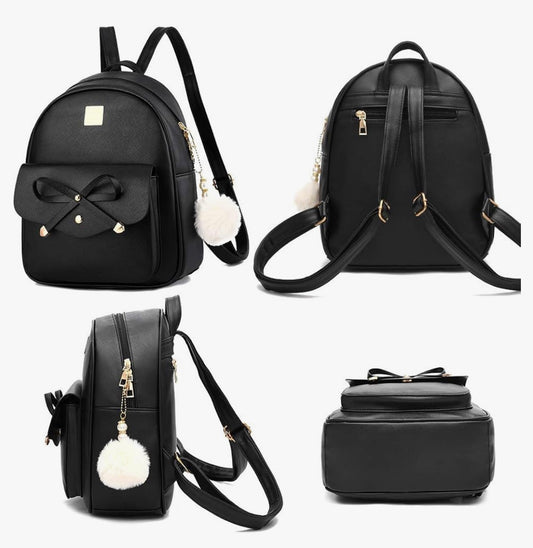 iGirls Bowknot 3-Stukke Mode Leer Rugsak Rugsakhandsak vir Vroue Ruksak vir Dames Skouersak - (Pienk)