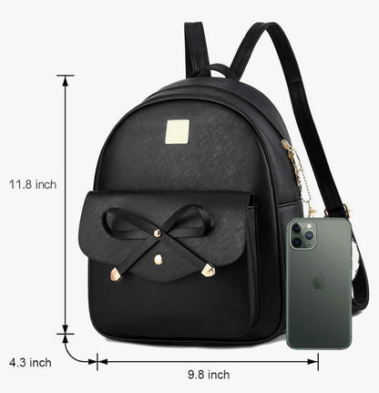 iGirls Bowknot 3-Stukke Mode Leer Rugsak Rugsakhandsak vir Vroue Ruksak vir Dames Skouersak - (Pienk)
