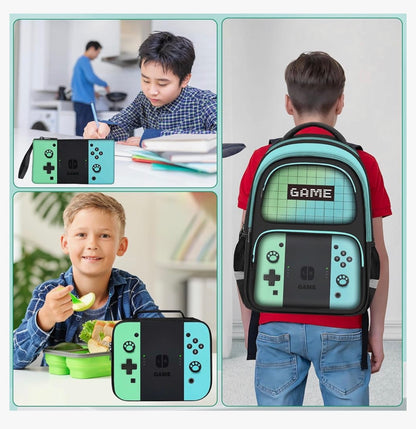 Kinderspeletjie-rugsak vir Seuns, 17" Skoolrugsak vir Kinders en Tieners, Liggewig Studentrugsak vir Laer- en Middelbare Skool - (Stel Groen en Blou)