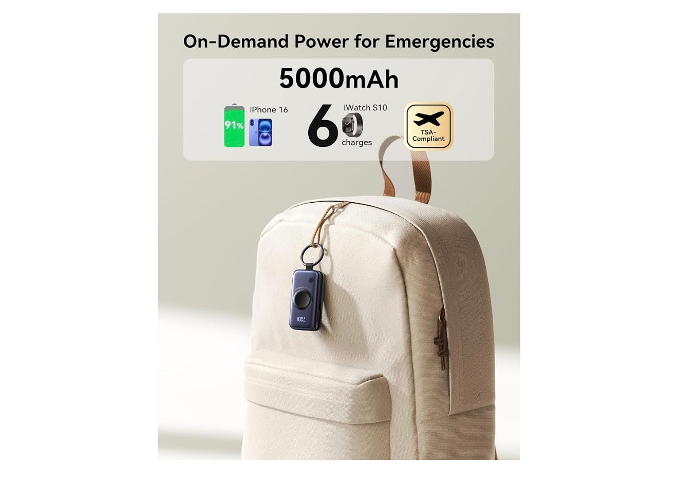 INIU 20W SnapGo Portable Charger, 5000mAh Mini Power Bank for Apple Watch 20W Fast Charging, Travel Keychain, Built-in USB-C Cable, Flight-Safe, Battery Pack for Apple Watch, iPhone 17 etc, Blue