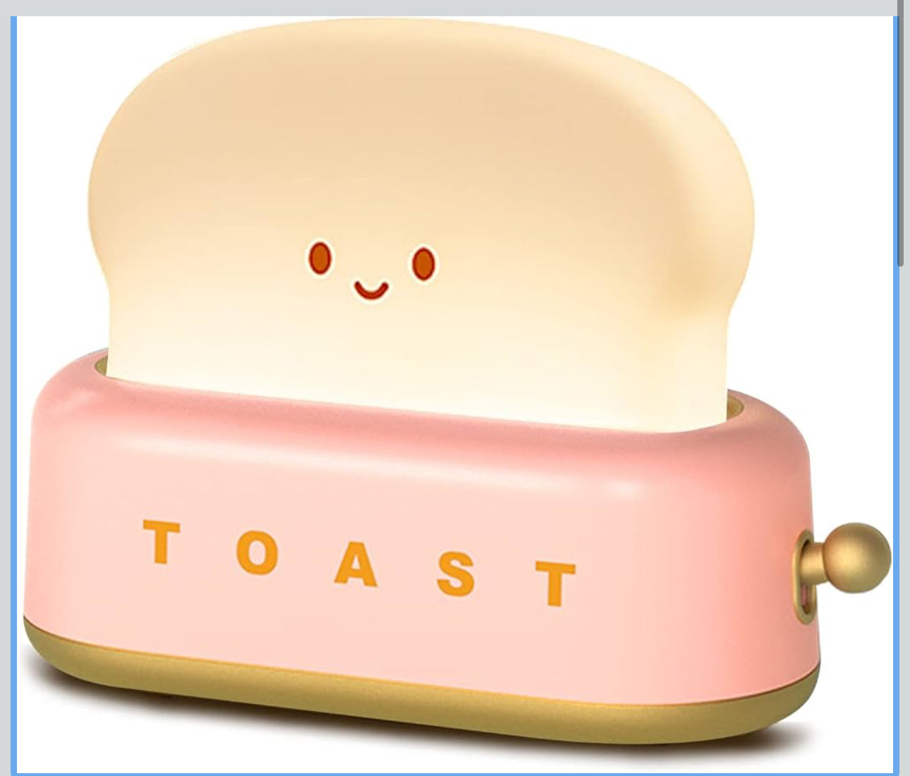 PINK - Desk Decor Toaster Lamp, Kawaii LED Toast Bread Night Light Rechargeable and Portable Light with Timer