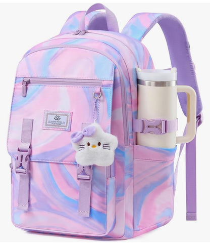 Skoolrugsak 15.6" Waterbestande Terug-skool toe-rugsakke, Oulike Kind Boeksak Met Sjarme, Groot Kollege Reisdagrugsak - (Pastelwolkie)
