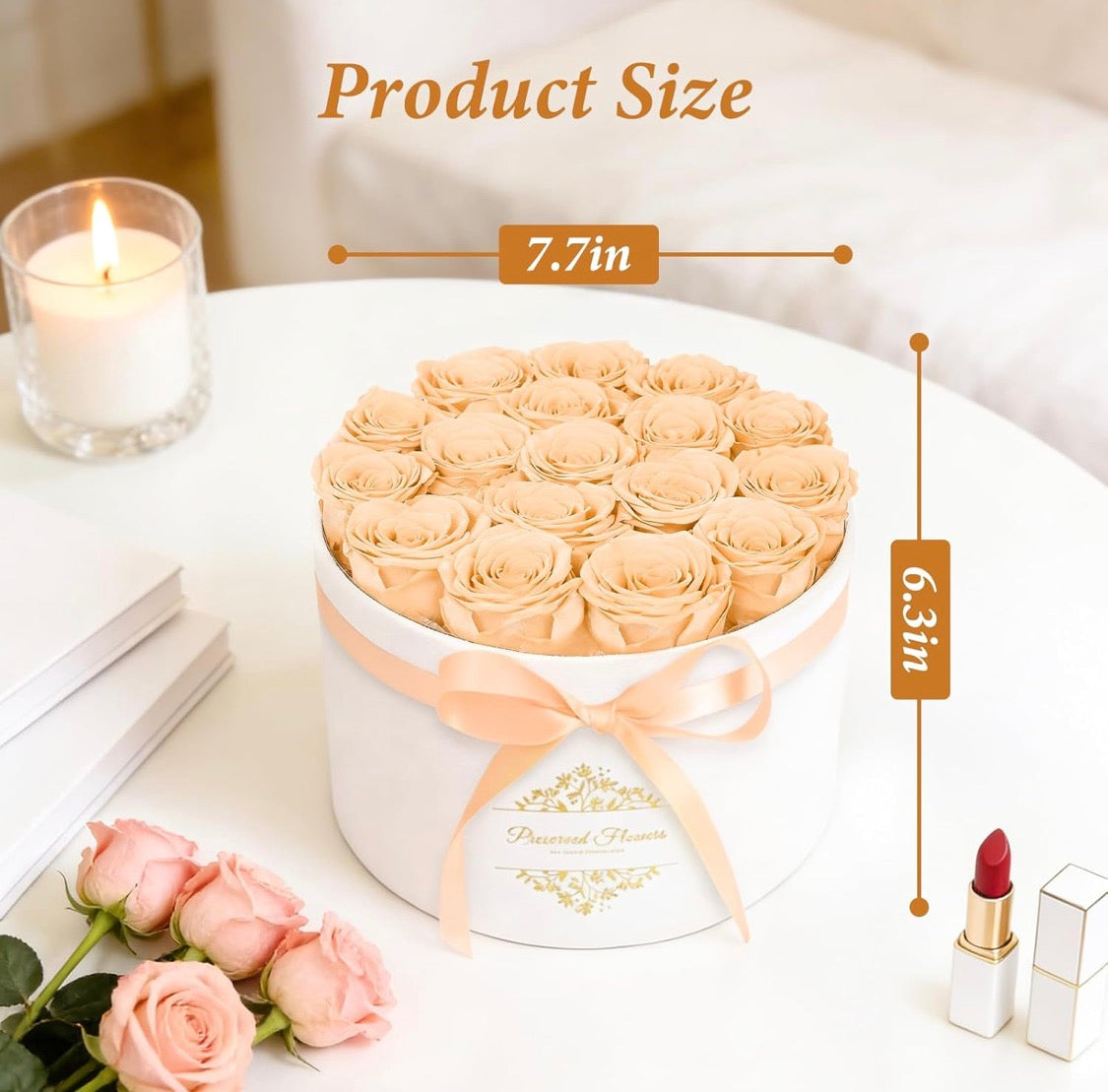 Forever Preserved (17) Roses Flowers in a Luxury Suede Box, Birthday Gifts, Romantic Anniversary Valentines Day Gifts - Champagne