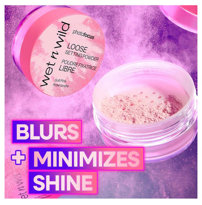 wet n wild Photo Focus Loose Setting Powder, Lightweight Silky Formula, Radiant Tint for a Luminous Glow, Blurring & Oil-Control Finish, Long-Lasting Makeup Setting Powder, Cruelty-Free - Soft Pink