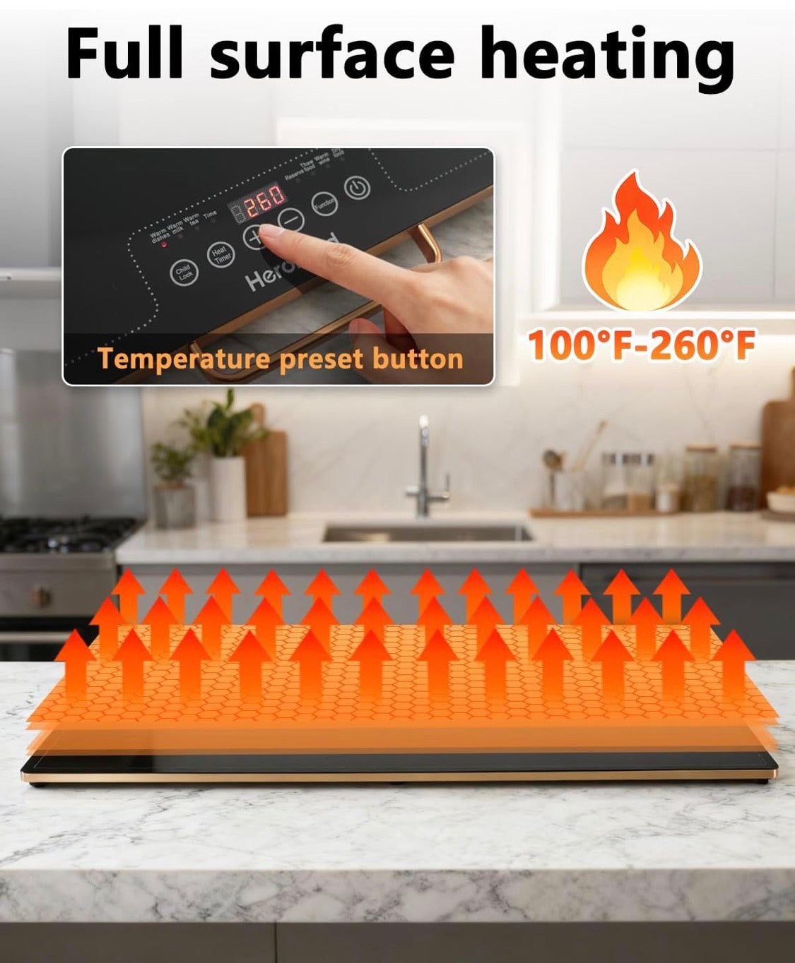 Electric Warming Tray 40 X 14” Extra Large Food Warming Mats w/ Temp-Settings - Full Surface Heating