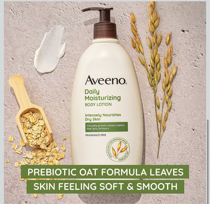 Aveeno Daily Moisturizing Body Lotion met strelende prebiotiese hawermout, sagte lotion voed droë vel met vog, parabeen-, kleurstof- en geurvry, nie-vetterig en nie-komedogenies, 532 ml (2-pak)