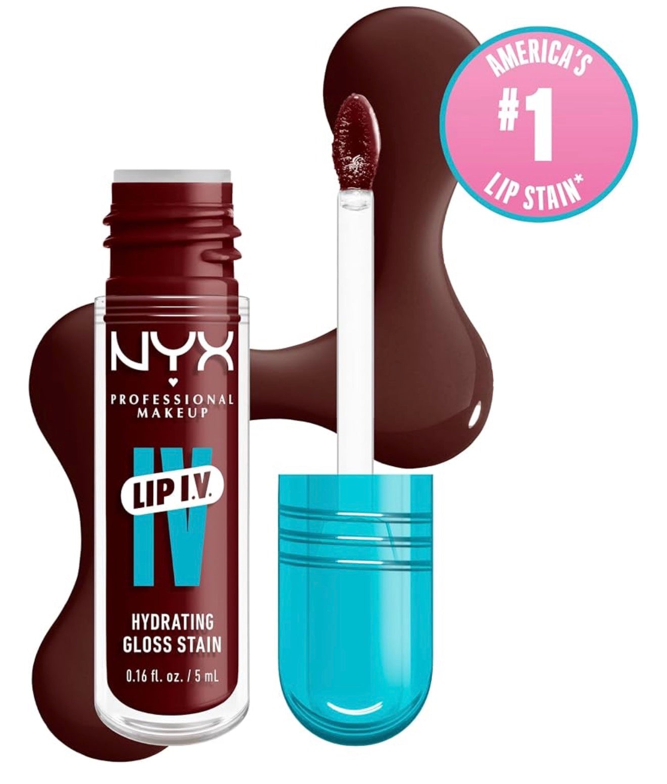 NYX PRO MAKEUP Lip IV Hydraterende Glans Lip Stain met 12H Hidrasie – Water Bout Wine (Rooi)