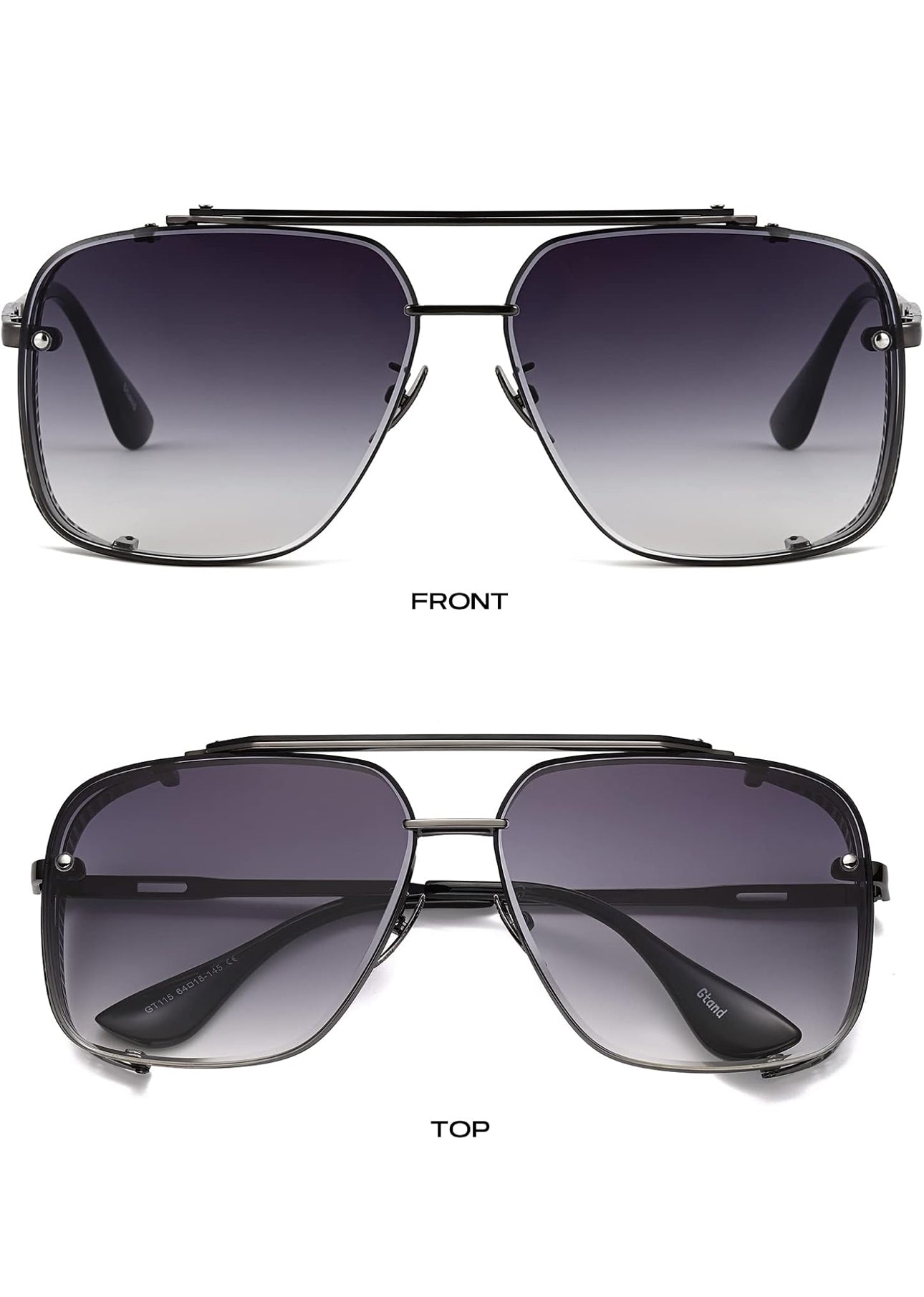 UNISEX Oorgroot Vierkantige Vlieënier Gradiënt-sonbrille C6 Geweerraam/Gradiënt - Grys Lens