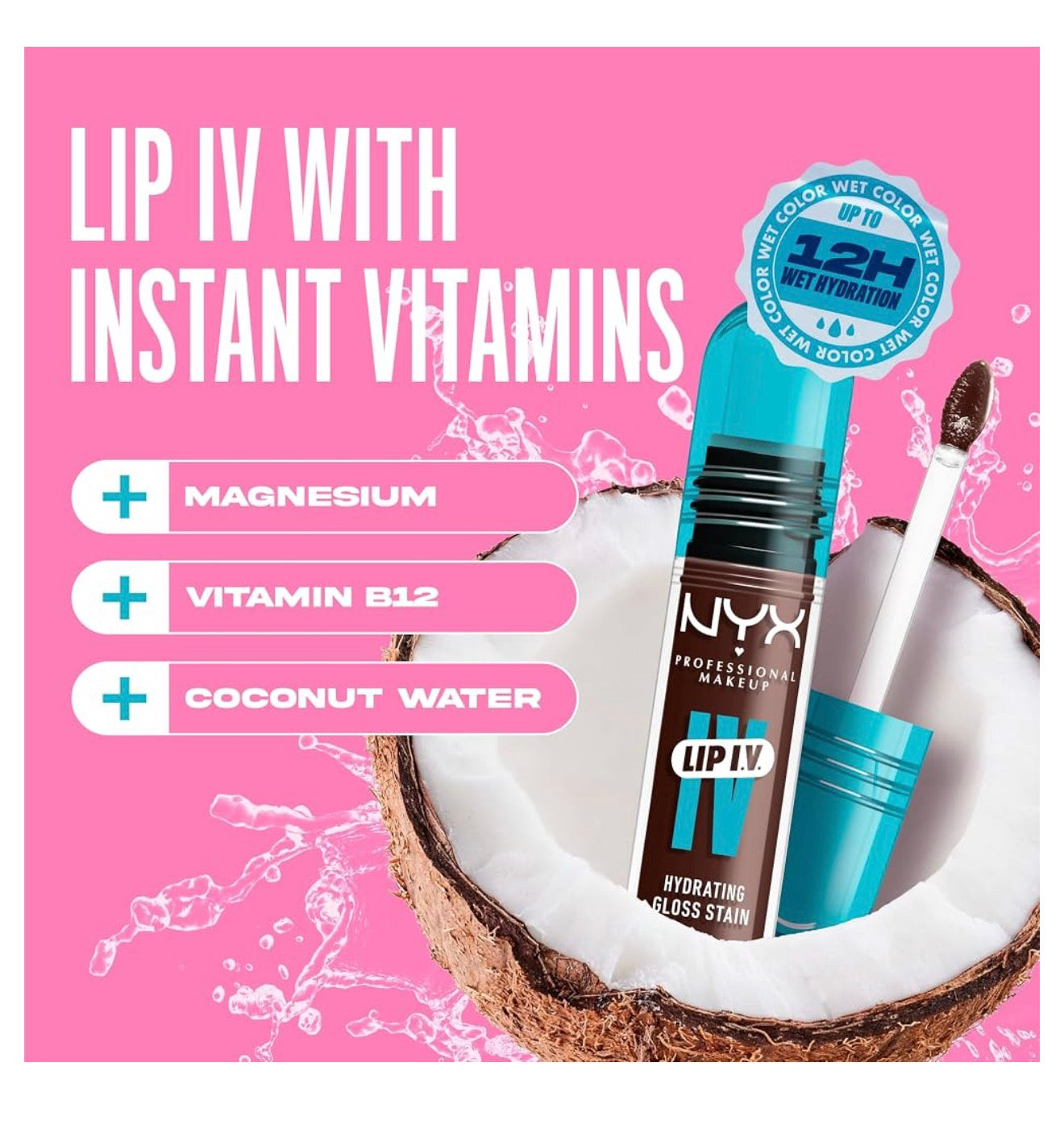 NYX PRO MAKEUP Lip IV Hydrating Glossy Lip Stain met 12H Hidrasie – Espresso Soak (Bruin)