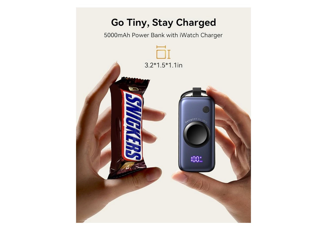 INIU 20W SnapGo Portable Charger, 5000mAh Mini Power Bank for Apple Watch 20W Fast Charging, Travel Keychain, Built-in USB-C Cable, Flight-Safe, Battery Pack for Apple Watch, iPhone 17 etc, Blue