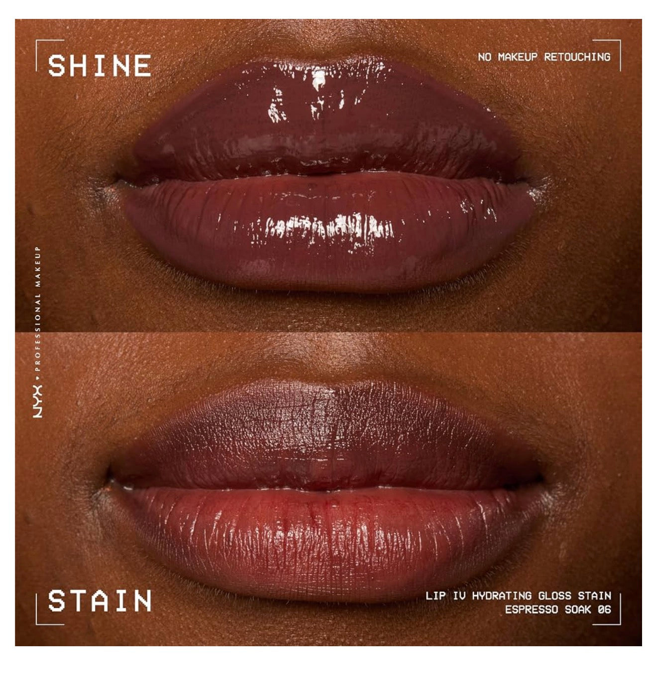 NYX PRO MAKEUP Lip IV Hydrating Glossy Lip Stain met 12H Hidrasie – Espresso Soak (Bruin)