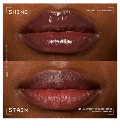 NYX PRO MAKEUP Lip IV Hydrating Glossy Lip Stain met 12H Hidrasie – Espresso Soak (Bruin)