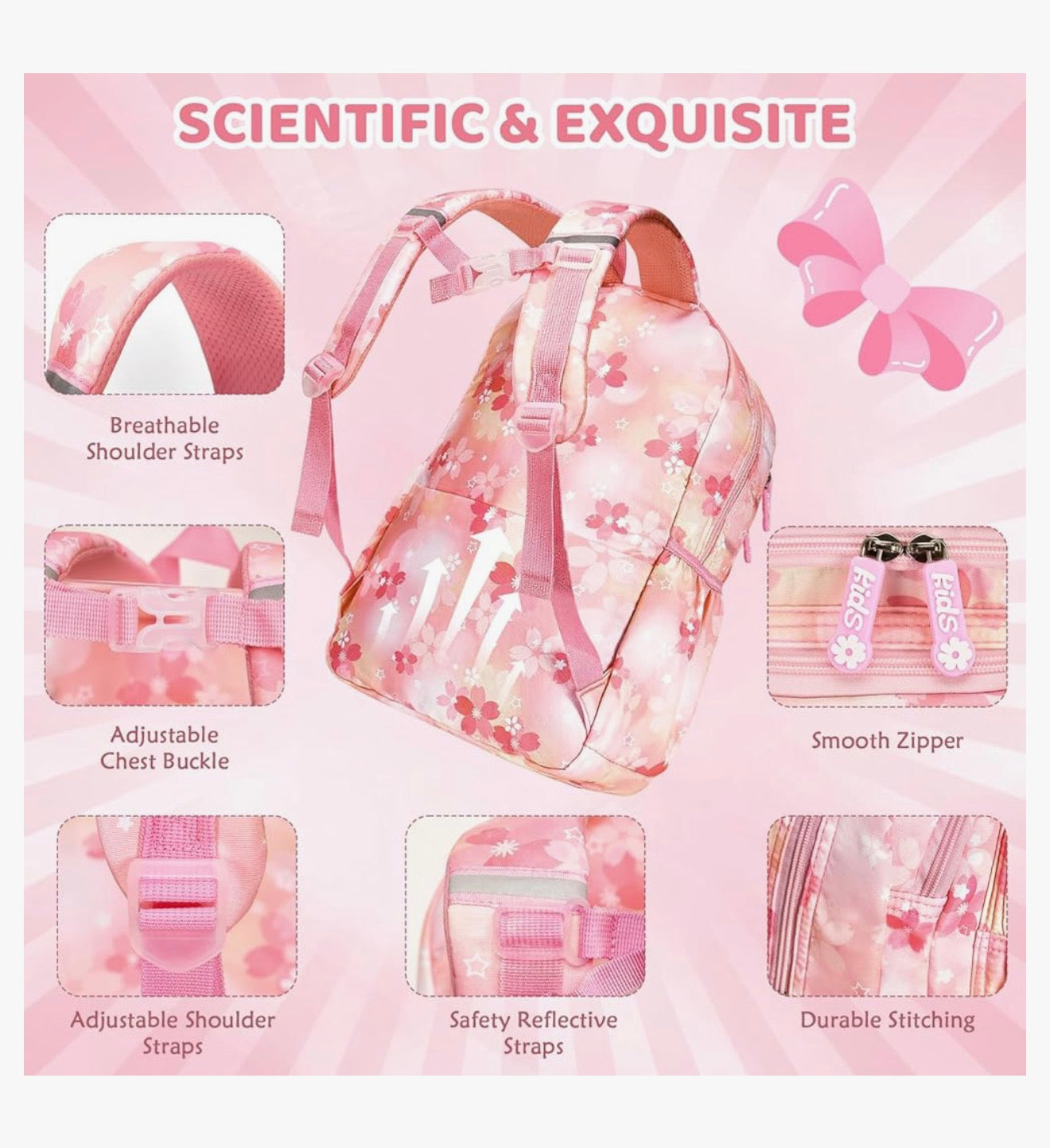 Kids Backpack 17 inches for Girls, Cartoon School Bag for Elementary Middle School Students Book Bag - (Pink)