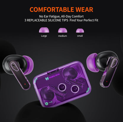 BIG WON True Wireless Bluetooth Earphones Active Noise Canceling Bluetooth Water Resistant, 25H Listening - Purple