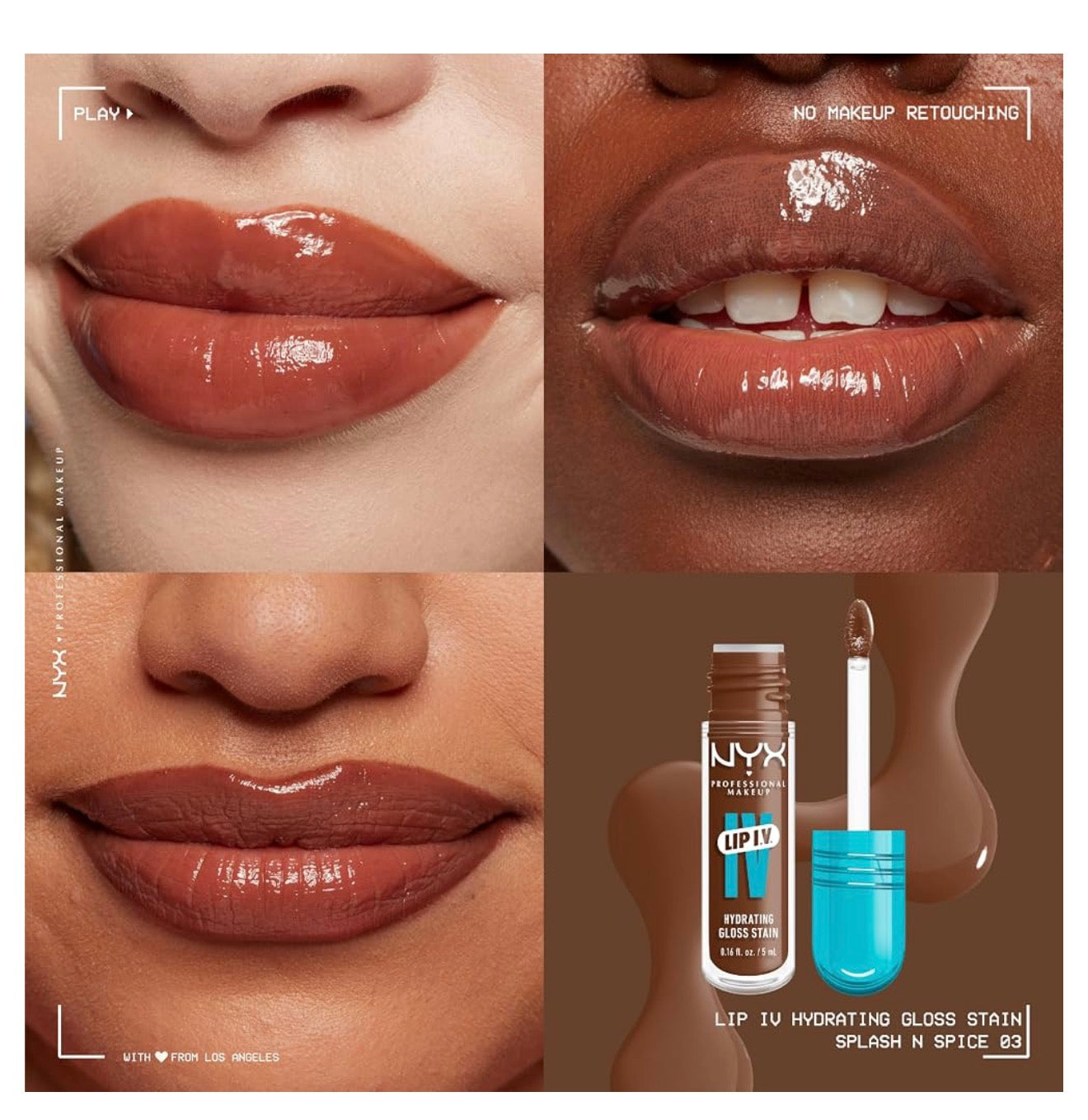 NYX PRO MAKEUP Lip IV Hydrating Glossy Lip Stain, Langhoudend, Getint, Veganistiese Formule met 12 UUR Hydrasie – Splash N Spice