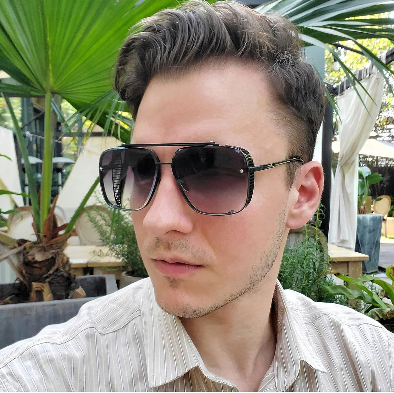 UNISEX Oorgroot Vierkantige Vlieënier Gradiënt-sonbril C1 Swart Raam/Gradiënt - Grys Lens