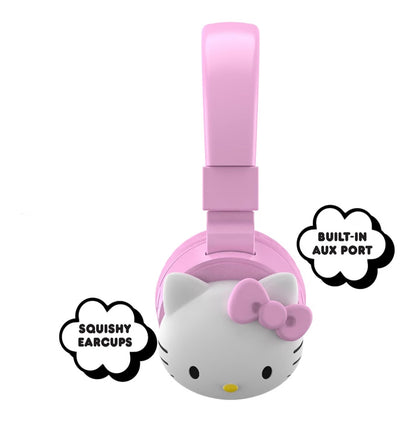 Hello Kitty 2-in-1 Wireless Bluetooth Headphones with Wired Earbuds – Foldable Over-Ear Headset with Built-in Mic, AUX Cable, Adjustable Headband, and Onboard Controls – Pink