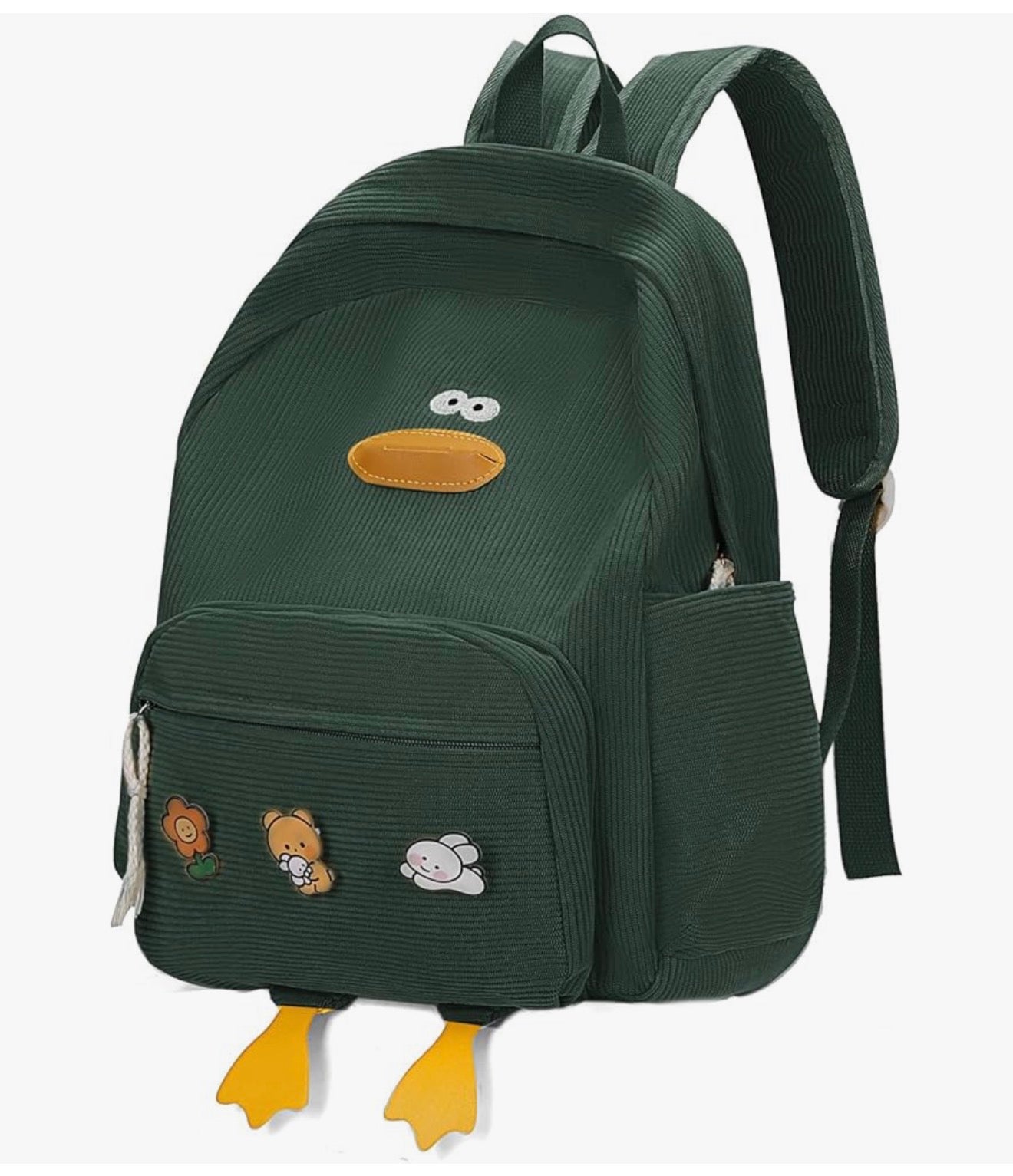 Oulike Eend Rugsak vir Tienermeisies Vroue, Kawaii Snaakse Estetiese Koordfluweel Skooltas vir Hoër Middel Skool - (Groen)