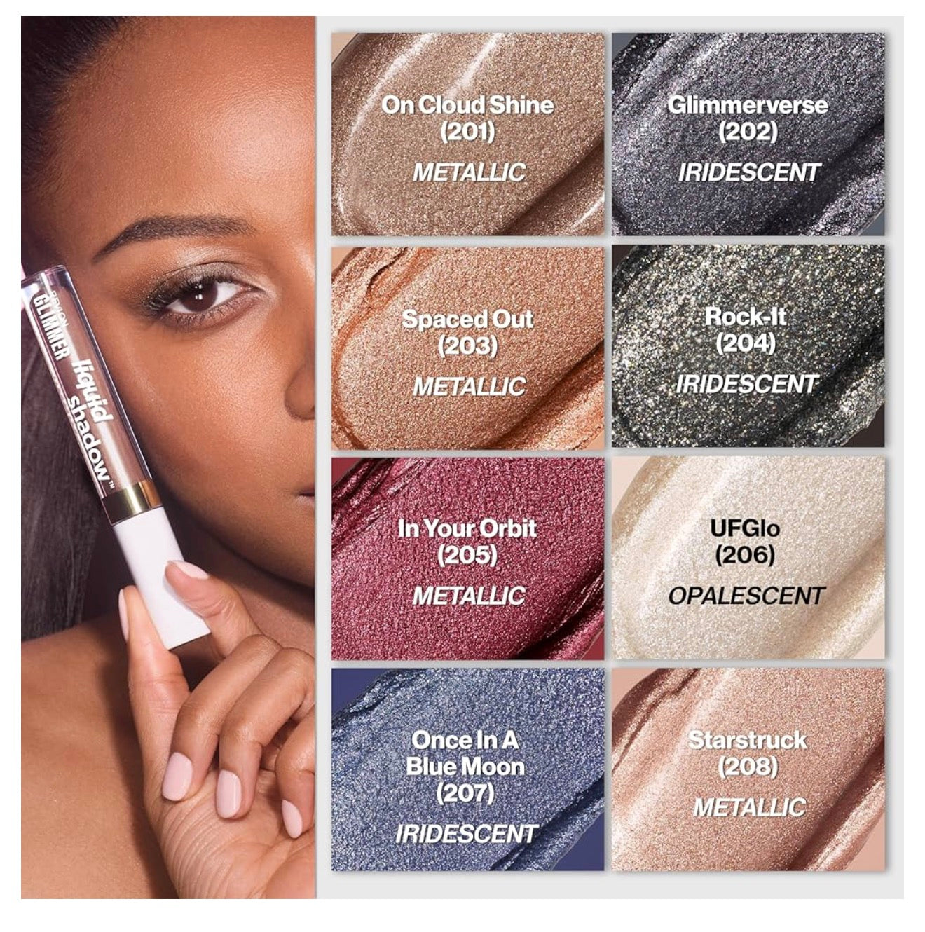 REVLON Glimmer Liquid Shadow, Smeerbestande Skitter Oogskadu Grimering, Langdurig, Hoë Pigment - (204 Rock-IT)