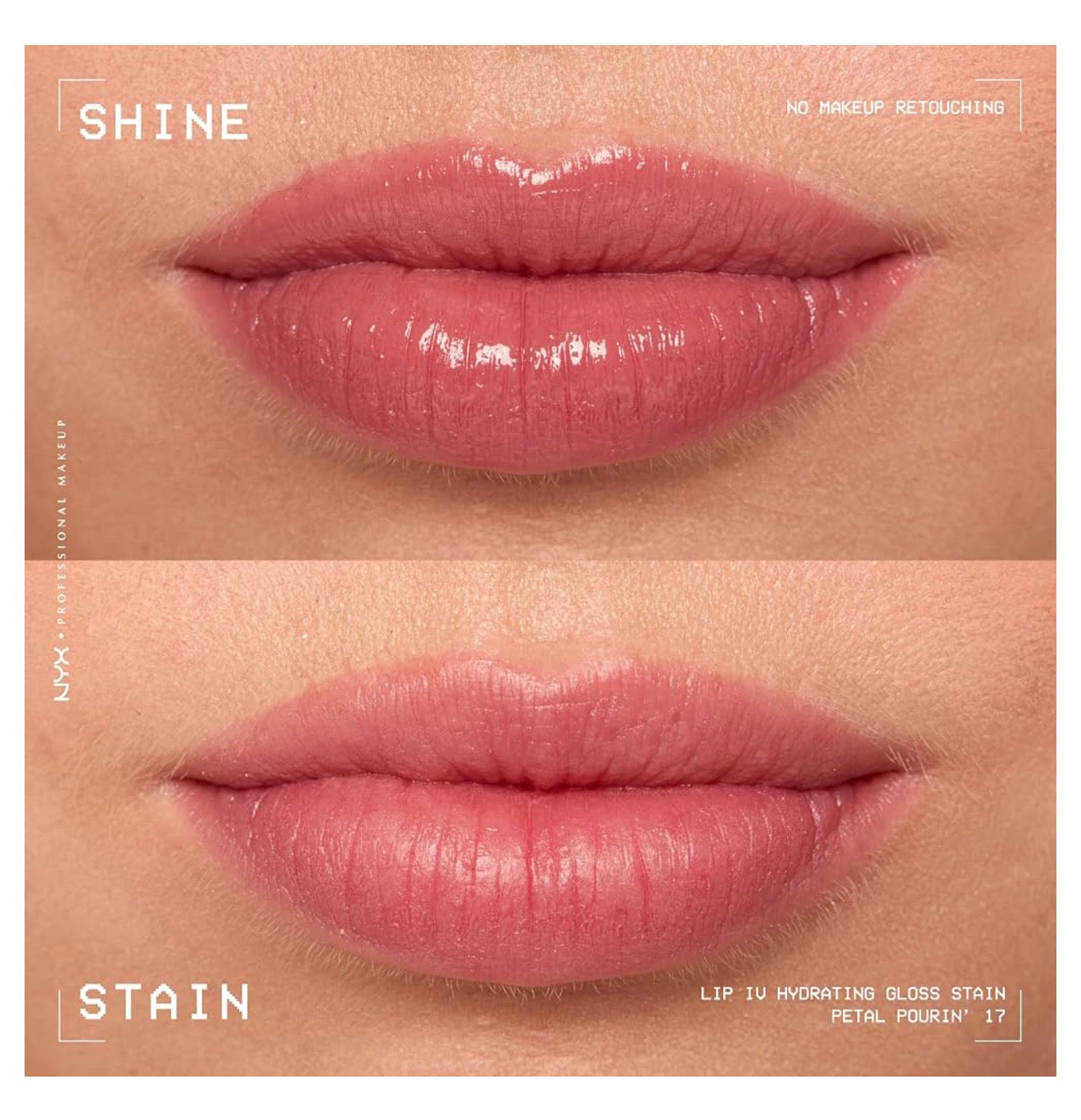 NYX PRO MAKEUP Lip IV Hydrating Glossy Lip Stain, Langdurig, Getint, Veganistiese Formule met 12 UUR Hydrasie – Petal Pourin' (Pienk)