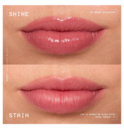 NYX PRO MAKEUP Lip IV Hydrating Glossy Lip Stain, Langdurig, Getint, Veganistiese Formule met 12 UUR Hydrasie – Petal Pourin' (Pienk)