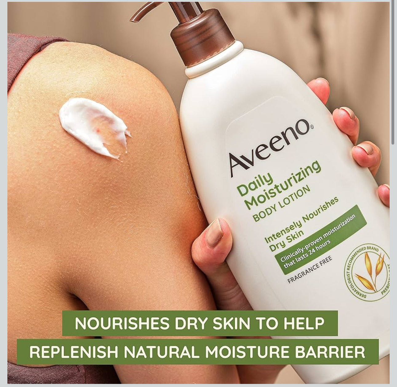 Aveeno Daily Moisturizing Body Lotion with Soothing Prebiotic Oat, Gentle Lotion Nourishes Dry Skin With Moisture, Paraben-, Dye- & Fragrance-Free, Non-Greasy & Non-Comedogenic, 18 oz (2 Pack)