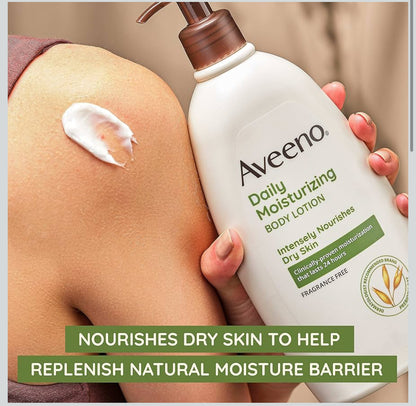 Aveeno Daily Moisturizing Body Lotion met strelende prebiotiese hawermout, sagte lotion voed droë vel met vog, parabeen-, kleurstof- en geurvry, nie-vetterig en nie-komedogenies, 532 ml (2-pak)