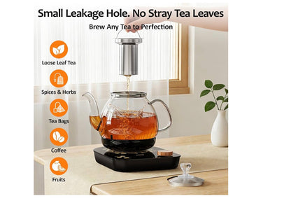 Elektriese Glas Teemakertjie met Infuser, ±1℉ Presiese Temperatuurbeheer, BPA-vry, Outomatiese Afskakeling, Brouprogram, Hou Warm - (Swart)