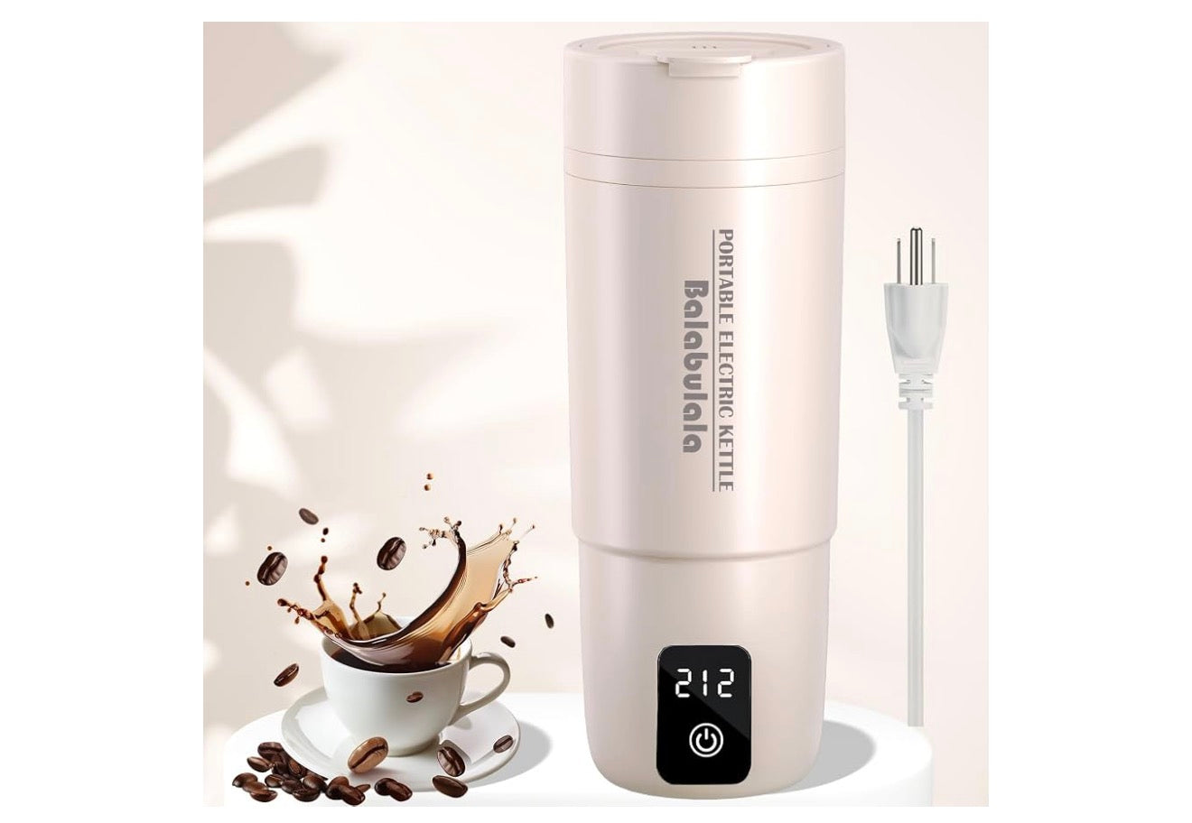 Reis-elektriese ketel, draagbare waterverwarmer met 6 veranderlike voorafinstellings, klein met warmhou-temperatuurkontroles en droogkookbeskerming 400 ml - (Wit)