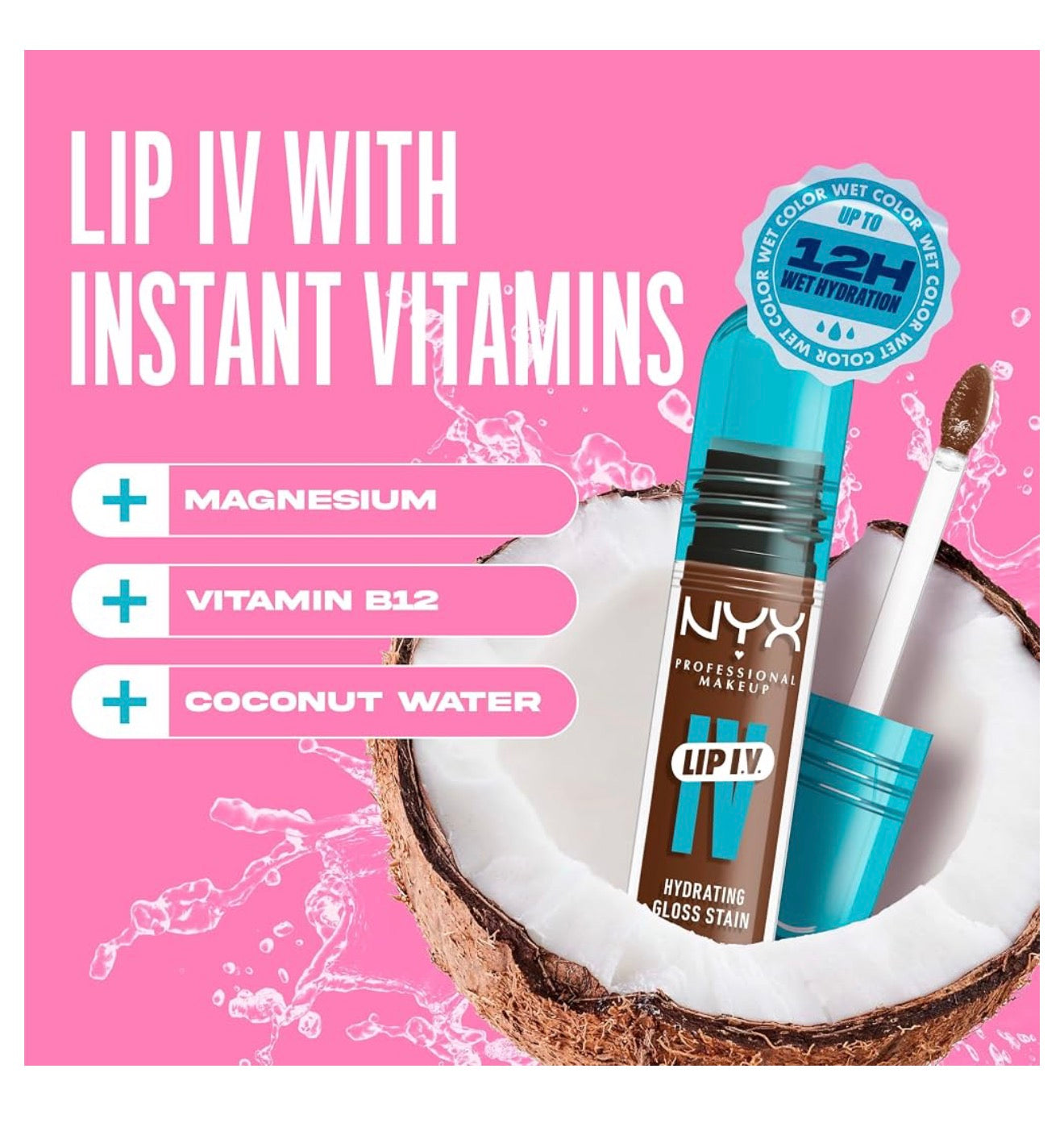 NYX PRO MAKEUP Lip IV Hydrating Glossy Lip Stain, Langhoudend, Getint, Veganistiese Formule met 12 UUR Hydrasie – Splash N Spice