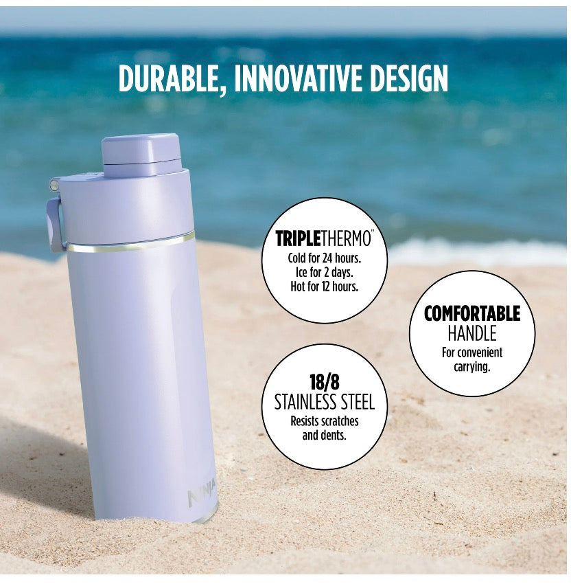 Ninja Travel Water Bottle (24 0z) Stainless Steel Tumbler for Carbonated Drinks (Purple)