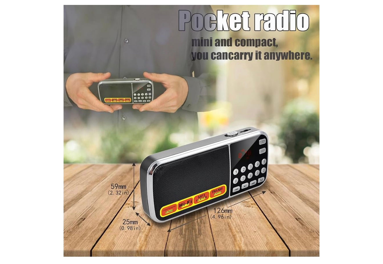 Klein Draagbare AM FM Radio's, Groot Kapasiteit Herlaaibare Battery-aangedrewe Radio, TF Kaart Mikro SD Kaart USB-gleuf MP3 Afspeel, Digitale Knoppies, Uitstekende Ontvangs en Klankgehalte