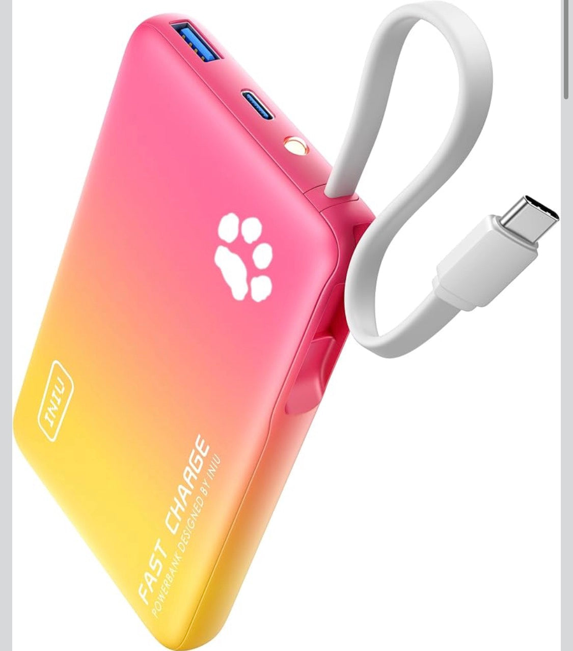INIU PawGo Portable Charger, 45W PD 10000mAh Slim Power Bank with Built-in USB-C