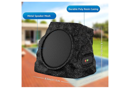 Stel Rotsluidsprekers Buiten Waterdig met RGB-kleurligte Multi-Sink Tot 100 Luidsprekers, Outomatiese Saambinding, Sonkrag-aangedrewe en USB-laai - (Swart)