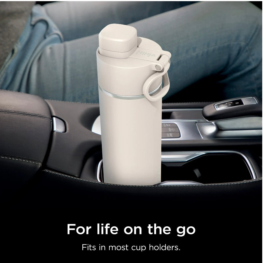 Ninja Travel Water Bottle (24 oz) Stainless Steel Tumbler for Carbonated Drinks (Stone)