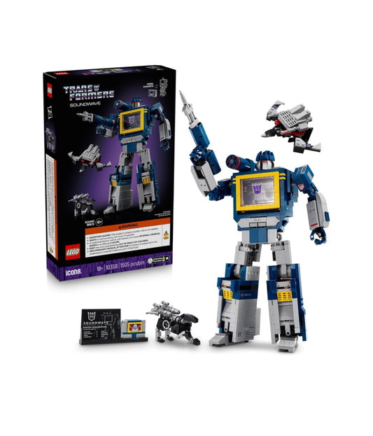 LEGO Icons Transformers: Soundwave - Building Set W/Sound Effects Model Kit W/Ravage & Laserbeak Figures - 10358