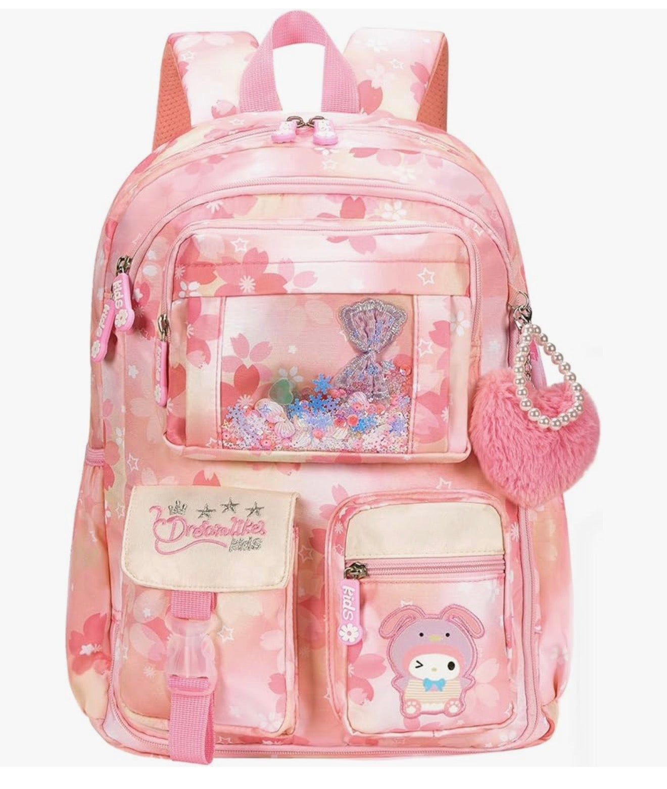 Kids Backpack 17 inches for Girls, Cartoon School Bag for Elementary Middle School Students Book Bag - (Pink)